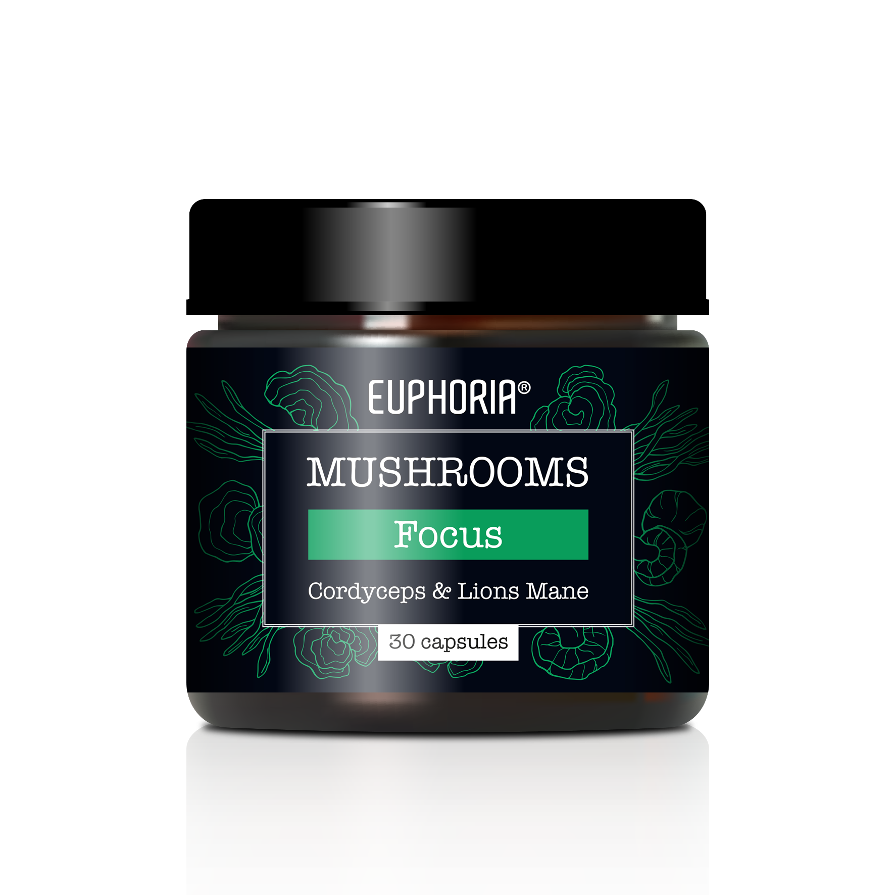 Euphoria Euphoria, Houbové kapsle Focus, Cordyceps & Lions Mane, 30 ks kapslí