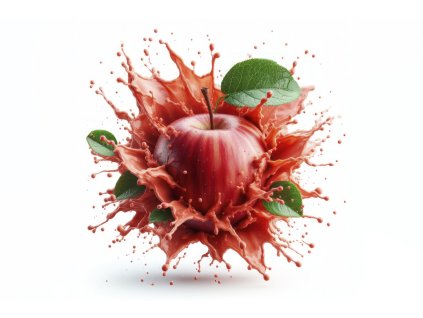 exploding red apple fruit juice isolated solid white background ai generative