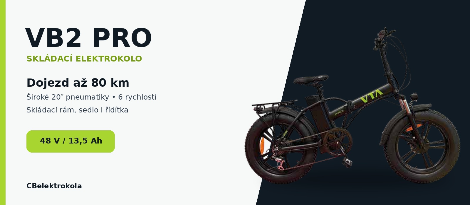 Skládací elektrokolo VB2 Pro – dojezd až 80 km, široké 20″ pneumatiky