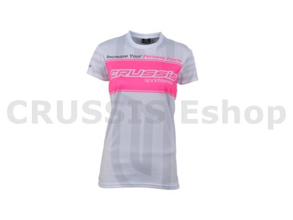 Dámské triko krátký rukáv bílé s růžový fluo pruh (Velikost XL)