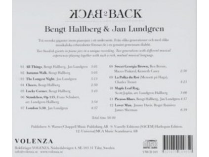 BENGT HALLBERG / JAN LUNDGREN - Back To Back (CD)