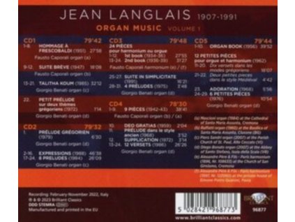 GIORGIO BENATI / FAUSTO CAPORALI - Langlais: Organ Music / Volume 1 (CD)