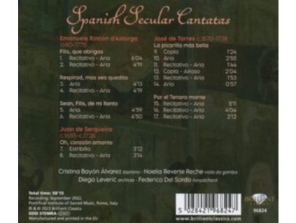CRISTINA BAYON ALVAREZ / NOELIA REVERTE RECHE / DIEGO LEVERIC / FEDERICO DEL SORDO - Spanish Secular Cantatas (CD)