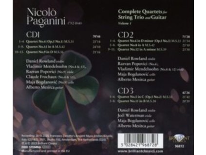 ALBERTO MESIRCA / DANIEL ROWLAND / VLADIMIR MENDELSSOHN / RAZVAN POPOVICI / MAJA BOGDANOVIC / CLAUDE FROCHAUX / JOEL WATERMAN - Paganini: Complete Quartets For String Trio And Guitar / Vol. 1 (CD)