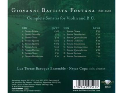 NEYZA COPA/LUX TERRAE BAROQUE ENSEMBLE - Fontana: Complete Sonatas For Violin And B.C. (CD)