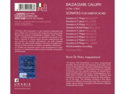 ALVISE DE PIERO - Galuppi: Sonatas For Harpsichord (CD)
