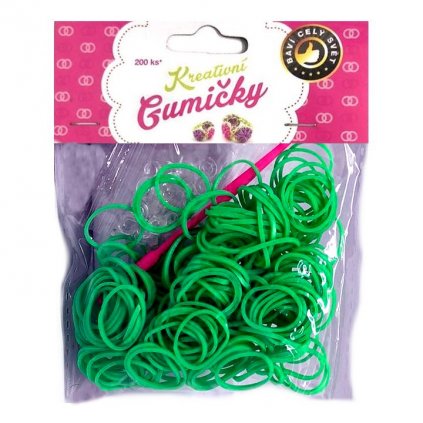 Loom Bands Pletací gumičky zelené 5, 200ks + háček