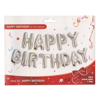 Nafukovací balonky Happy birthday 35 cm fóliový stříbrný