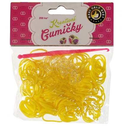 (31) Loom Bands Pletací gumičky žluté 200ks + háček