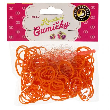 (35) Loom Bands Pletací gumičky tmavě oranžové 200ks + háček