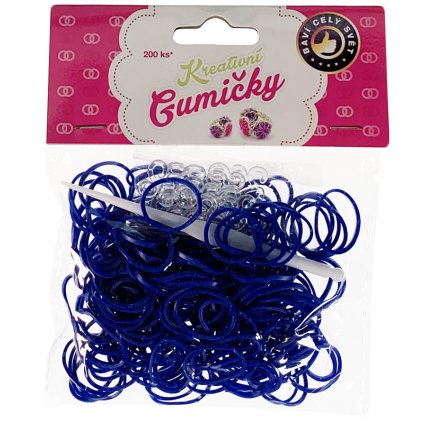 (55) Loom Bands Pletací gumičky tmavě modré 200ks + háček