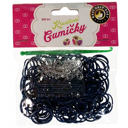 (56) Loom Bands Pletací gumičky tmavě modré 200ks + háček