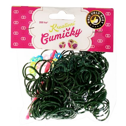 (68) Loom Bands Pletací gumičky tmavě zelené 200ks + háček