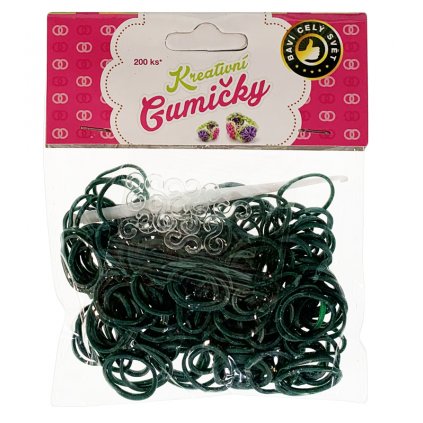 (70) Loom Bands Pletací gumičky tmavě šedé 200ks + háček