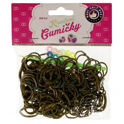 (72) Loom Bands Pletací gumičky tmavě hnědé 200ks + háček