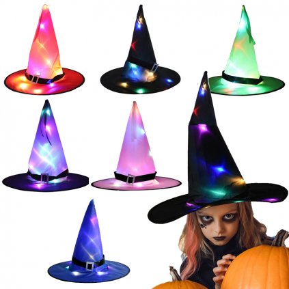 Čarodějnický klobouk s LED světlem (7469)