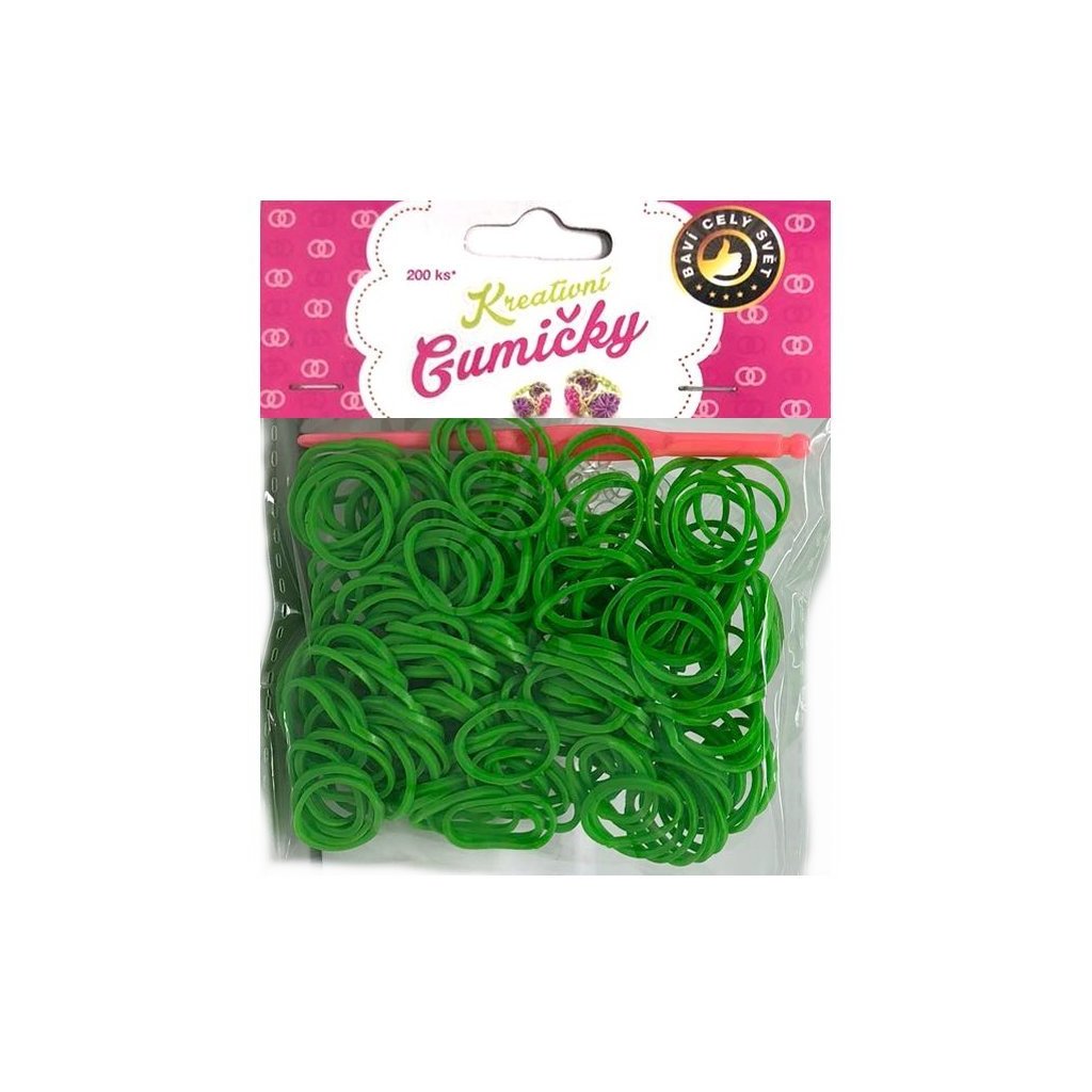 Loom Bands Pletací gumičky zelené 3, 200ks + háček