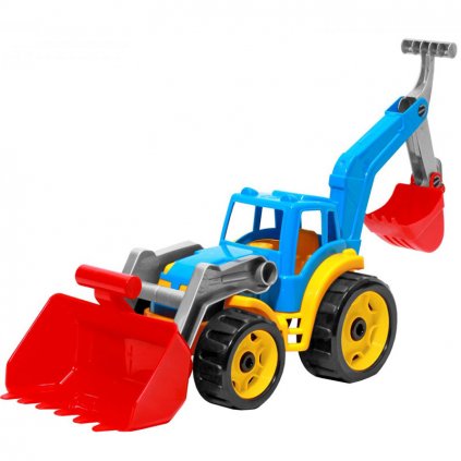 traktor s rypadlem modrý 1