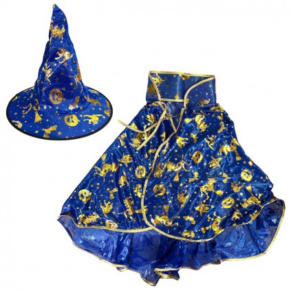 čarodějnický set klobouk plášť modrý 1