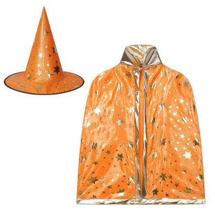 čarodějnický set klobouk plášť oranžový 1