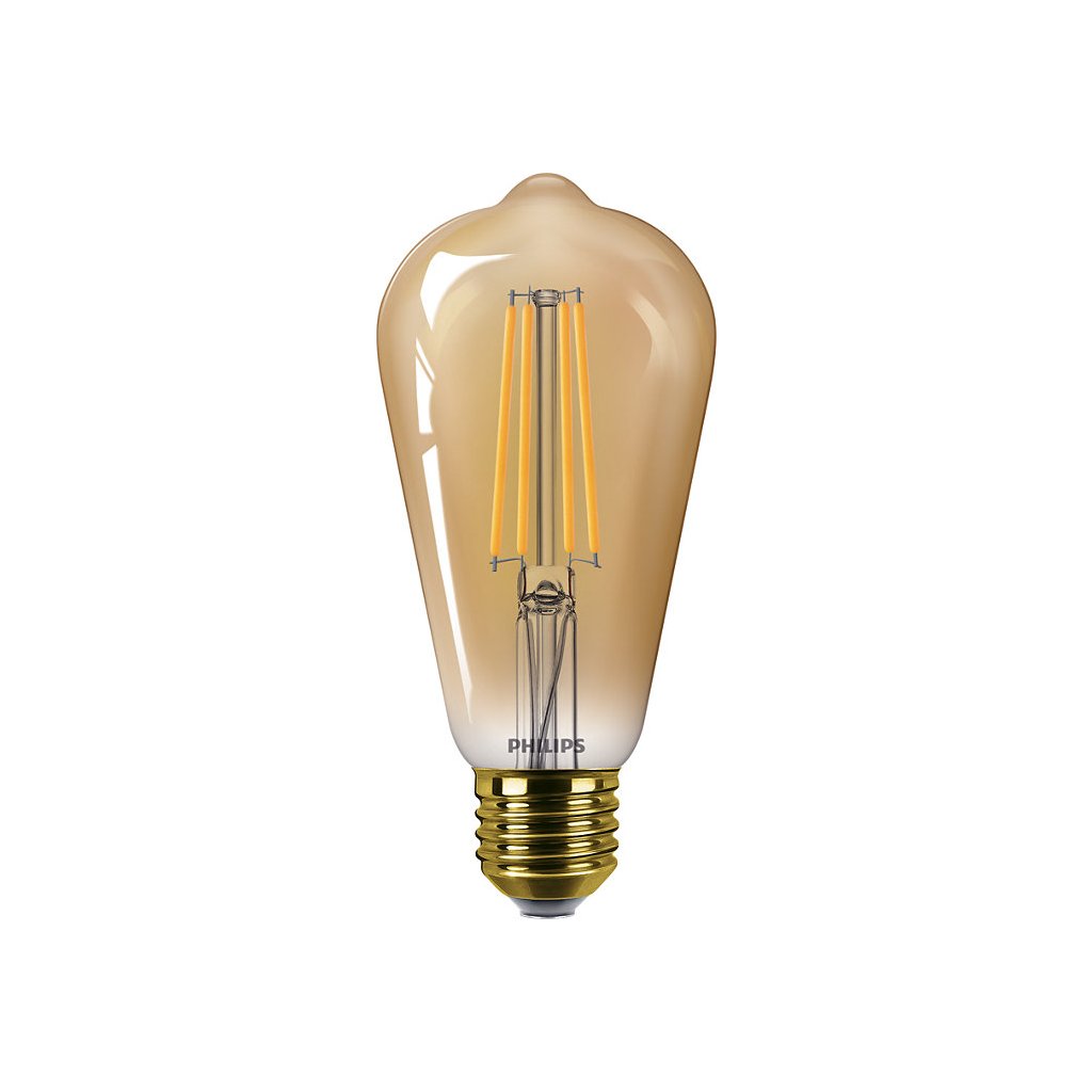 Vintage LED filament žárovka E27 ST64 5,8W 640lm 2200K stmívatelná, zlatá