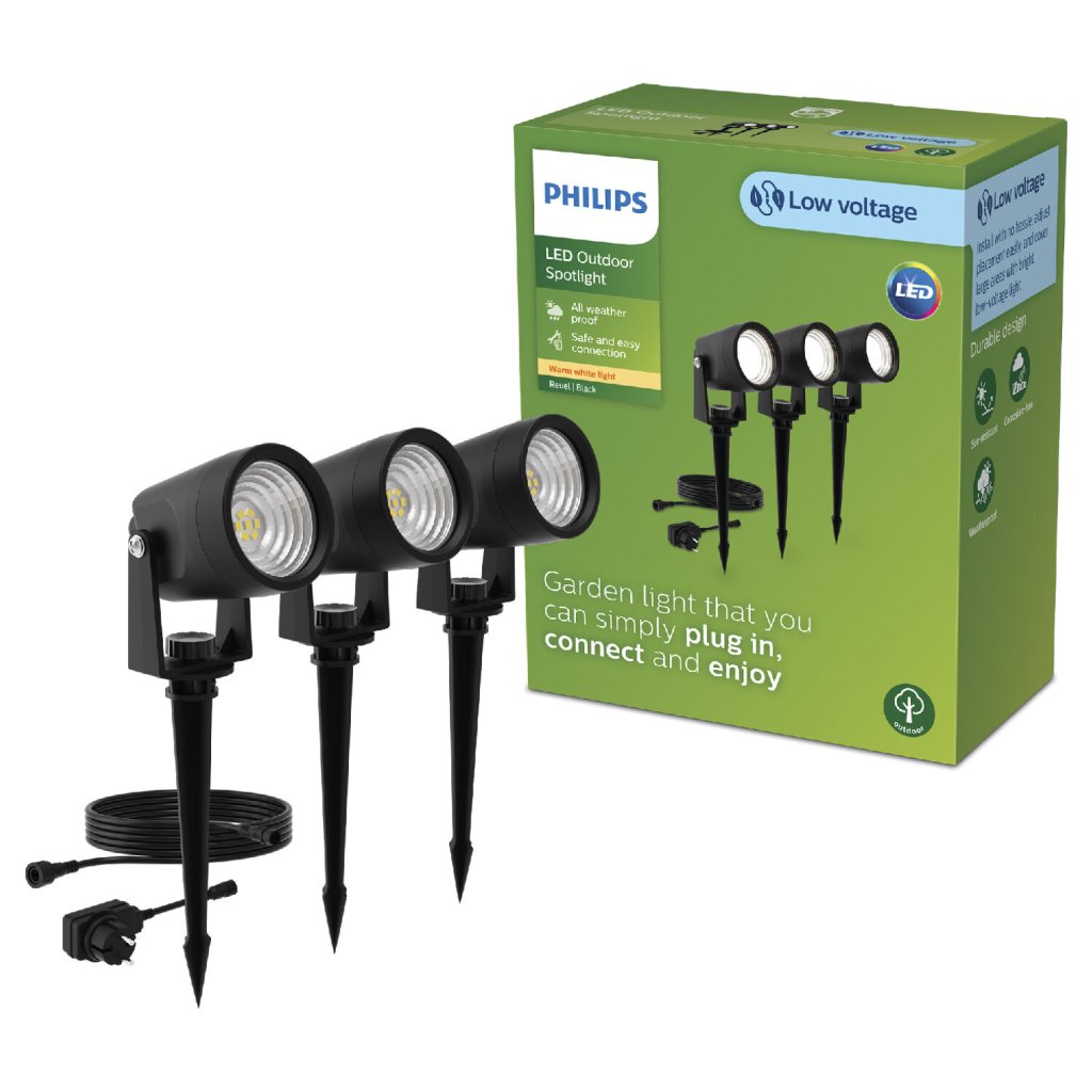 Reuel GardenLink 3x venkovní LED reflektor Low Voltage 3x1,5W 3x180lm 2700K 24V IP44, černý, sada