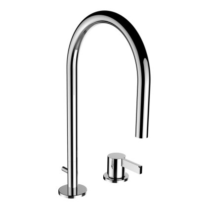 227418 umyvadlova dvouotvorova pakova baterie s otocnym vytokem 166 mm prutok 5 3 l min s ovladanim tahla automaticke vypusti bez vypusti chrom