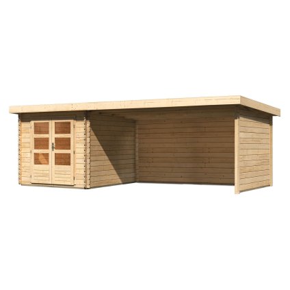 272818 dreveny domek karibu bastrup 4 pristavek 400 cm vcetne zadni a bocni steny 9307 natur lg3016