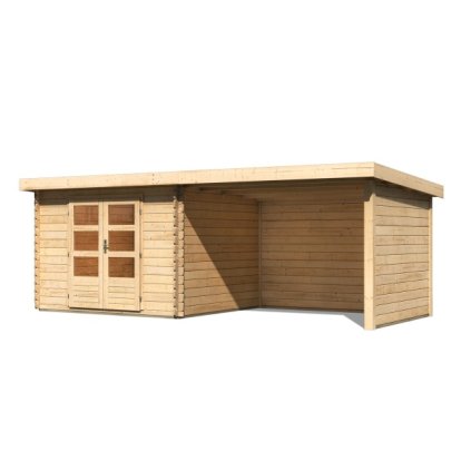 272827 dreveny domek karibu bastrup 5 pristavek 300 cm vcetne zadni a bocni steny 73329 natur lg3019