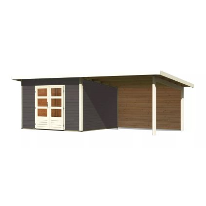 275230 dreveny domek karibu northeim 3 pristavek 330 cm vcetne zadni steny 9272 terragrau lg3855