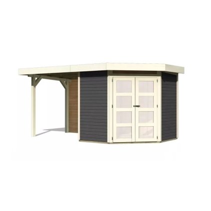 275290 dreveny domek karibu goldendorf 3 pristavek 240 cm vcetne zadni steny 8867 terragrau lg3880