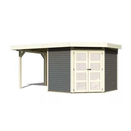 275314 dreveny domek karibu goldendorf 5 pristavek 240 cm vcetne zadni steny 8869 terragrau lg3886