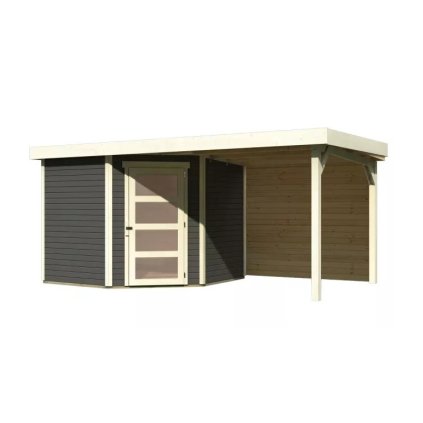 275326 dreveny domek karibu schwandorf 5 pristavek 240 cm vcetne zadni steny 9215 terragrau lg3909