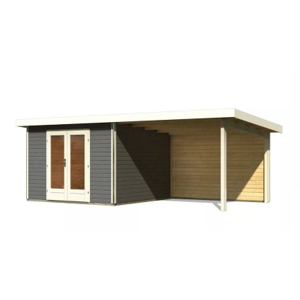 275428 dreveny domek karibu radeburg 1 pristavek 330 cm vcetne zadni steny 31474 terragrau lg3926