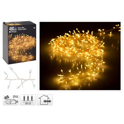 Osvětlení vánoční 4,8m 480LED teplá BÍ, STŘ drát