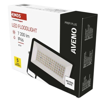 320744 zs2433 led reflektor aveno 48w 7200lm ip66 cerny neutralni bila