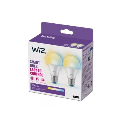 WiZ SET 2x LED žárovka E27 A60 8W (60W) 806lm 2700-6500K CRI80 IP20, stmívatelná