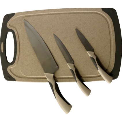 KOOPMAN, Sada prkénko + 3ks nožů, světle hnědá