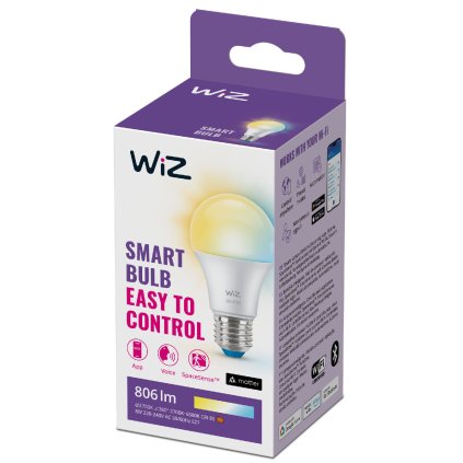 WiZ LED žárovka E27 A60 8W 806lm 2700-6500K CRI80 IP20, stmívatelná