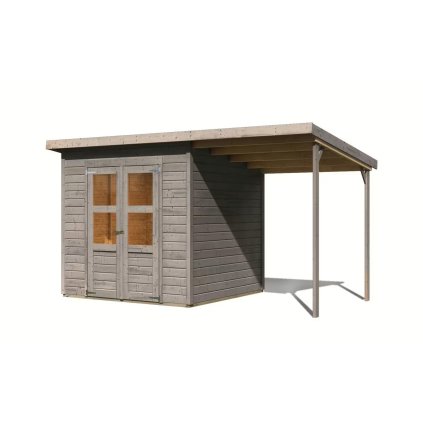 435235 dreveny domek karibu merseburg 4 pristavek 166 cm 9563 svetle sedy lg4437