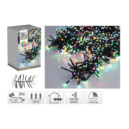 osvětlení vánoční  5,5m 768LED duhová (MO, ORANŽ, RŮŽ), 8 funkcí