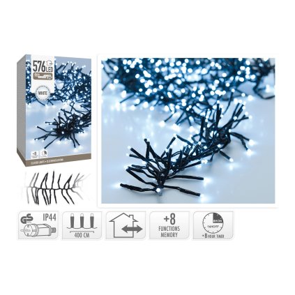 osvětlení vánoční  4m 576LED studená BÍ 8 funkcí s časovačem