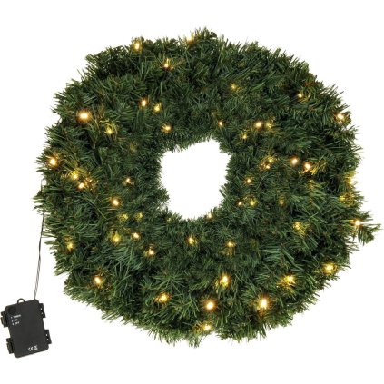 13818 koopman 56107 vanocni venec na dvere 60 cm 30 x led teple zlute svetlo na baterie
