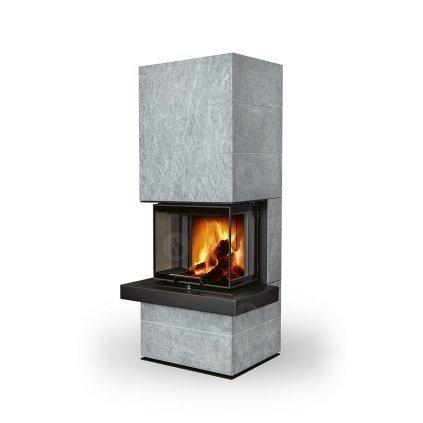 CARA CS 02 kámen - designový akumulační krb s výsuvnými dvířky (Korpus 12 černá)