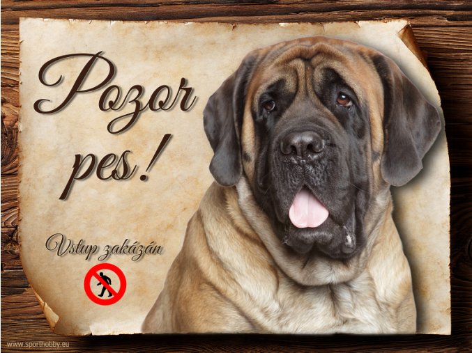 Cedulka Anglický mastif - Pozor pes zákaz/CP597