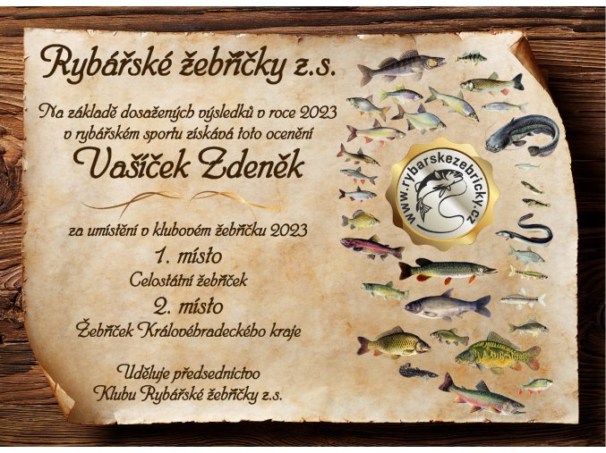 Deska rybářská 2023 Žebříčky hotovo