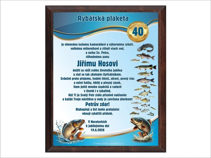 Dárek modrý 40 rybář CZ
