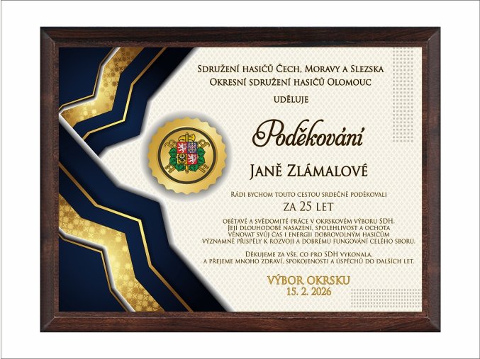Hasičská plaketaPoděkování 6089