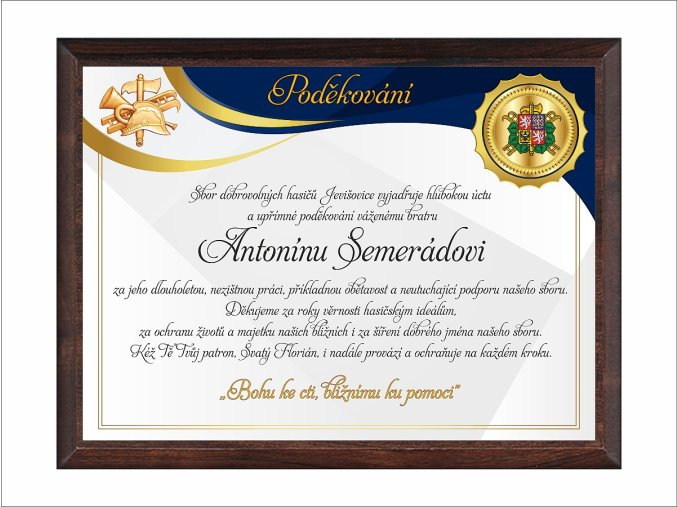 Hasičská plaketaPoděkování 6087