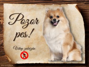 Cedulka Německý špic - Pozor pes zákaz/CP579